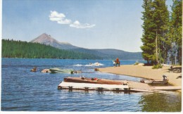 Lake Of The Woods OR Oregon, Mt. McLoughlin, Speed Boats, Kayak, Horse, C1950s Vintage Postcard - Otros & Sin Clasificación