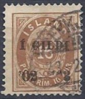 ISLANDE _ 1 Gildi Sur 16 A. De 1902 Oblitéré Avec Une Variété - Geschnittene, Druckproben Und Abarten