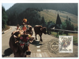 1ER JOUR  CARTE MAXIMUM LIECHTENSTEIN VACHE DESCENTE DE L´ALPAGE - Vaches