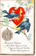 Illustrée Gaufrée : Oiseaux Bleus Sur Des Feuilles Stylisées Devant Un Coeur Rouge . A VALENTINE - Valentinstag