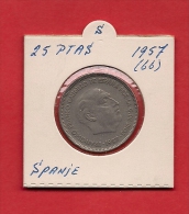 SPAIN. 1957,  Circulated Coin XF, 25 Pesetas, Copper Nickel, Km787 - 25 Pesetas