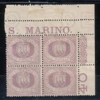 Rep. Di San Marino - 1894/99 - 20 Cent. Sass. 29 In Quartina Con Interspazio Di Gruppo ** (buona Centratura) - Ungebraucht