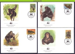 Mkt001fb WWF FAUNA AAP APEN ZOOGDIER CHIMPANSEE MONKEYS MAMMALS APES AFFEN SINGES SIERRA LEONE 1983 FDC'S - Chimpanzés