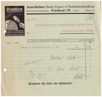 Uralte Rechnung 1932 - Buchhandlung Und Musikalien , A. Richter In Friedland , Mecklenburg !!! Deutsche Illustrierte !! - Druck & Papierwaren