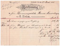 Uralte Rechnung 1885 - C. Ziehm In Burg Stargard , Schuhmacher , Domänenpächter Harms , Rosenhagen , Mecklenburg !!! - Imprenta & Papelería