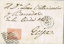 5701. Carta Entera MADRID 1858. Parrilla Madrid. FALSO Postal Tipo 17 F - Lettres & Documents