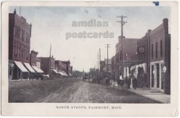 USA -FAIRMONT MN ~NORTH AVENUE STREET SCENE 1909 Vintage Postcard MINNESOTA TOWN VIEW  [4387] - Other & Unclassified