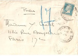 2559 Pneumatique Lettre 1,50 F Pasteur Bleu Yv 181 Paris 8 Vers 17 - Covers & Documents