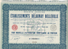 PART NOUVELLE D'ATTRIBUTION -ETABLISSEMENTS DELAUNAY BELLEVILLE -RHONE  -1939 - Cars