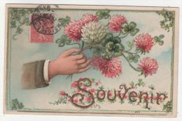 @ CARTE GAUFREE FANTAISIE SOUVENIR, MAIN TENANT UN BOUQUET DE FLEURS - Gruss Aus.../ Gruesse Aus...