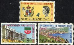 NEW ZEALAND COMMONWEATH CONFERENCE BUILDING LANDSCAPE QEII HEAD SET OF 3 STAMPS 1965 MHD SG835-7 READ DESCRIPTION !! - Nuevos