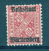 VARIÉTÉS ALLEMAGNE ANCIENS ETATS WURTEMBERG 1919  N° 94  SURCHARGE NEUF* GOMME YVERT TELLIER 0.70 € - Nuevos