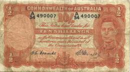 AUSTRALIA 10 SHILLINGS ORANGE KGVI HEAD 3RD SIGNATURE FRONT MAN ND(1949) F +CV$140 W.1966 READ DESCRIPTION - Other & Unclassified