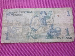 Billet De Banque Banknote    Banque Centrale De Tunisie Un Dinar 15/10/1973 - Tusesië