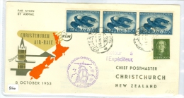 LUCHTPOST * BRIEFOMSLAG UIT 1953 * HANDICAP RACE * 1e KLM VLUCHT NAAR CHRISTCHURCH NEW ZEALAND (8160) - Poste Aérienne