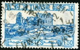 TUNISIA, FRENCH PROTECTORATE, AMFITEATRO DI EL JEM, 1928, FRANCOBOLLO USATO, Mi 140, Scott 102, YT 140 - Used Stamps