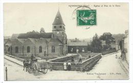 CPA -SONGEONS -EGLISE ET RUE DE LA GARE -Oise (60) -Circulé 1913 -Animée -Edit. Vve Lesueur - Songeons