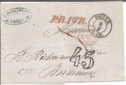 Pre150/  Preussen - P.R. 1er R. Ex Köln 1857 Nach Bordeaux Mit Franz. Tax-Stempel 45 - Storia Postale