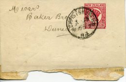 Entier Postal Bande Journal 1/2d Rouge Newspaper Postage Oblitération Christchurch 1906 Pour Dunedis - Lettres & Documents