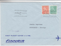 Finlande - Lettre De 1960 - 1er Vol Helsinki - Stockholm - Oblitération Spéciale - Lettres & Documents