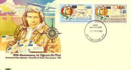 AUSTRALIA FDC 50TH ANNIVERSARY 1ST AIR MAIL AUS-PAPUA 2 STAMPS AIRPLANE DATED 22-02-1984 CTO SG? READ DESCRIPTION !! - Lettres & Documents