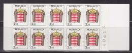 = Monaco Carnet Armoiries Stylisées 2f20 Multicolore X10 Avec Numéro 40413 Sur Marge Droite Neuf Gommé Type 1613 - Carnets