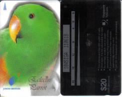 Singapore-sin-104a-(jurong Bird Park)-eclectus Parrot(1997)-$20-used Card+1 Card Prepiad Free - Perroquets