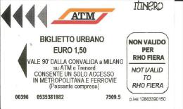 Ticket Metro Milan Milano Italie 19/12/2013 / Biglietto Urbano 1,50 Euro - Europa