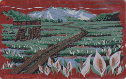 Télécarte Japon LAQUE & OR - Paysage De Montagne & Fleur - LACK & GOLD Mountain Flower Japan Phonecard - 181 - Montagnes