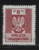 POLAND GENERAL DUTY REVENUE (OPLATA SKARBOWA) 1953 ENGRAVED EAGLE ON SHIELD WITHOUT IMPRINT 6ZL CARMINE USED BF#171 - Fiscale Zegels