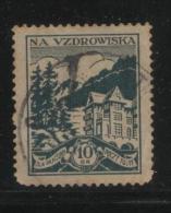 POLAND 1930S FUND RAISING LABEL MOUNTAIN HEALTH RESORT SPA FOR POST & TELECOMMS WORKERS 10GR GREEN BLUE USED - Viñetas