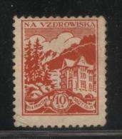 POLAND 1930S FUND RAISING LABEL MOUNTAIN HEALTH RESORT SPA FOR POST & TELECOMMS WORKERS 10GR RED USED - Labels