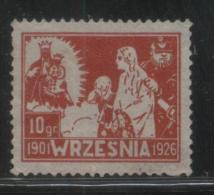 POLAND 1926 10GR RED WRZESNIA 25 YEARS ANNIV SCHOOL STRIKE AGAINST GERMANISATION LABEL BLACK MADONNA PRUSSIAN SOLDIER - Viñetas