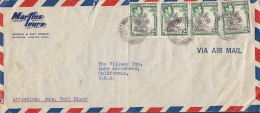 Jamaica Airmail MARTINS TOURS, KINGSTON 1952 Cover Brief To California USA 4-stripe King George VI. & Coco Palm Tree - Jamaica (...-1961)