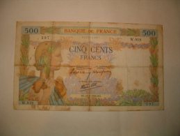 BILLET  500  Francs  ( La Paix   ) Type  1939     - 26 - 9 - 1940 - 500 F 1940-1944 ''La Paix''