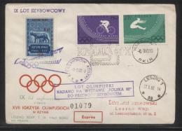 POLAND 1960 9TH GLIDER FLIGHT FLOWN COVER T1A 100 YRS POLISH STAMP ROME OLYMPICS CINDERELLA STAMP WOLD ROMULUS REMUS - Covers & Documents