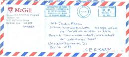 Belgien Brüssel AFS 1990 Air Mail Mc Gill Literature Program Wappen Luftpostbrief An Humbuldt-University Berlin - 1980-1999