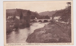 (RECTO / VERSO) CHAMBON SUR VOUEIZE EN 1940 - N° 725 - PONT EN DOS D' ANE DU MOYEN AGE - FM - BORD DE CARTE USEE EN BAS - Chambon Sur Voueize