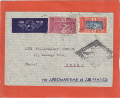 DAHOMEY Mars 1937 - 1er Voyage COTONOU -REIMS Par Aéromaritime Et Air-France -affr. à 3,50 F. - Storia Postale