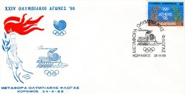 Greece-Greek Commemorative Cover W/ "24th Olympic Games ´88: Transfer Of The Olympic Flame" [Corinth 24.8.1988] Postmark - Flammes & Oblitérations
