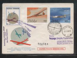 POLAND 1968 XXI GLIDER FLIGHT XI LESZNO GLIDING CHAMPIONSHIPS OLYMPIC YEAR FLOWN GLIDER COVER BOCIAN TYPE 1B CINDERELLA - Lettres & Documents