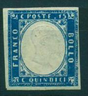 REGNO 1863 EFFIGIE 15 C. COBALTO LATTEO N.11C FIRMATO DIENA - Mint/hinged