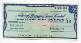 Grande-Bretagne Great Britain 5 Pounds ""CHEQUE De VOYAGE " UNC TRAVELLERS CHEQUE "" SPECIMEN National Provincial Bank - Sonstige & Ohne Zuordnung