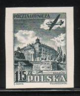 POLAND SLANIA RARE 1954 AIRMAIL PLANE & CASTLE BLACK PROOF Airplanes Architecture - Fantasie Vignetten