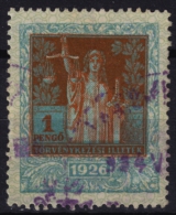 1926 Hungary - Judaical Tax - Revenue Stamp - 1 P - Used - Fiscaux