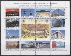 = Bloc Sevilla92, Espagne, 12 Timbres Neufs Gommés Vues De L'Expo - 1992 – Séville (Espagne)