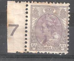 Nederland / Pays Bas 1908, Yvert N° 81,50 C Gris Et Violet, BORD DE FEUILLE, Chiffre 7 , Neuf *,cote 80 Euros, B/TB - Unused Stamps