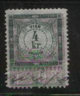 AUSTRIA ALLEGORIES 1893 4KR GREEN/LILAC REVENUE ERLER 300 PERF 11.50 X 11.50 - Steuermarken