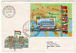 Enveloppe HONGRIE 1981 - Carte, Bateau, Drapeaux - Bloc Feuillet Non Dentele (Yvert  BF 156) - Briefe U. Dokumente