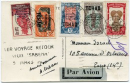 TCHAD CARTE POSTALE PAR AVION AVEC GRIFFE 1ER VOYAGE RETOUR AVION "SABENA" 5 MARS 1935 - Lettres & Documents